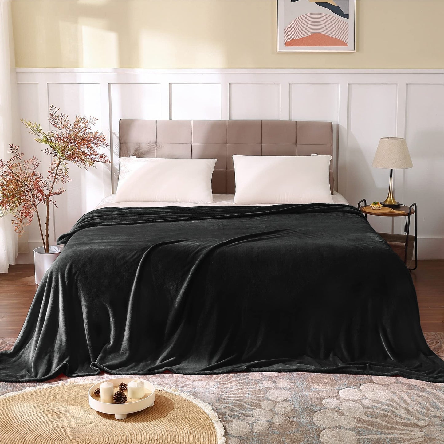 BEDELITE Fleece Blankets King Size Black Throw Blankets for Bed & Couch,Plush