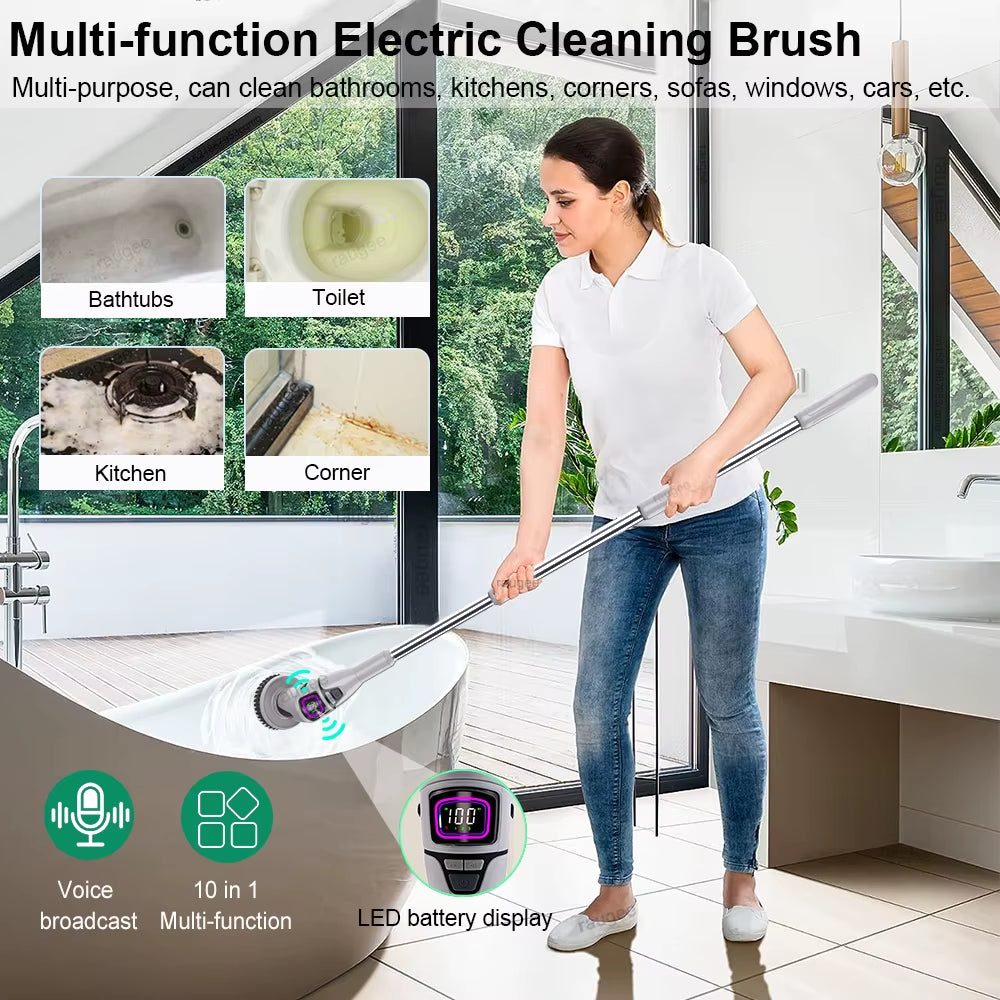 Electric Cleaning Brush 10In1 Multifunctional Wireless Spin Cleaning Brush for Bathroom Toilet Household Rotating Cleaning Brush