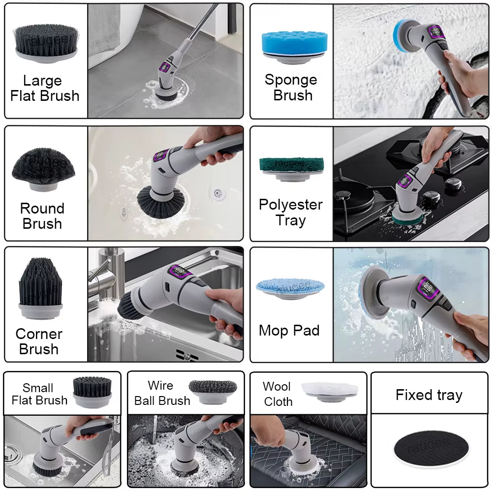Electric Cleaning Brush 10In1 Multifunctional Wireless Spin Cleaning Brush for Bathroom Toilet Household Rotating Cleaning Brush
