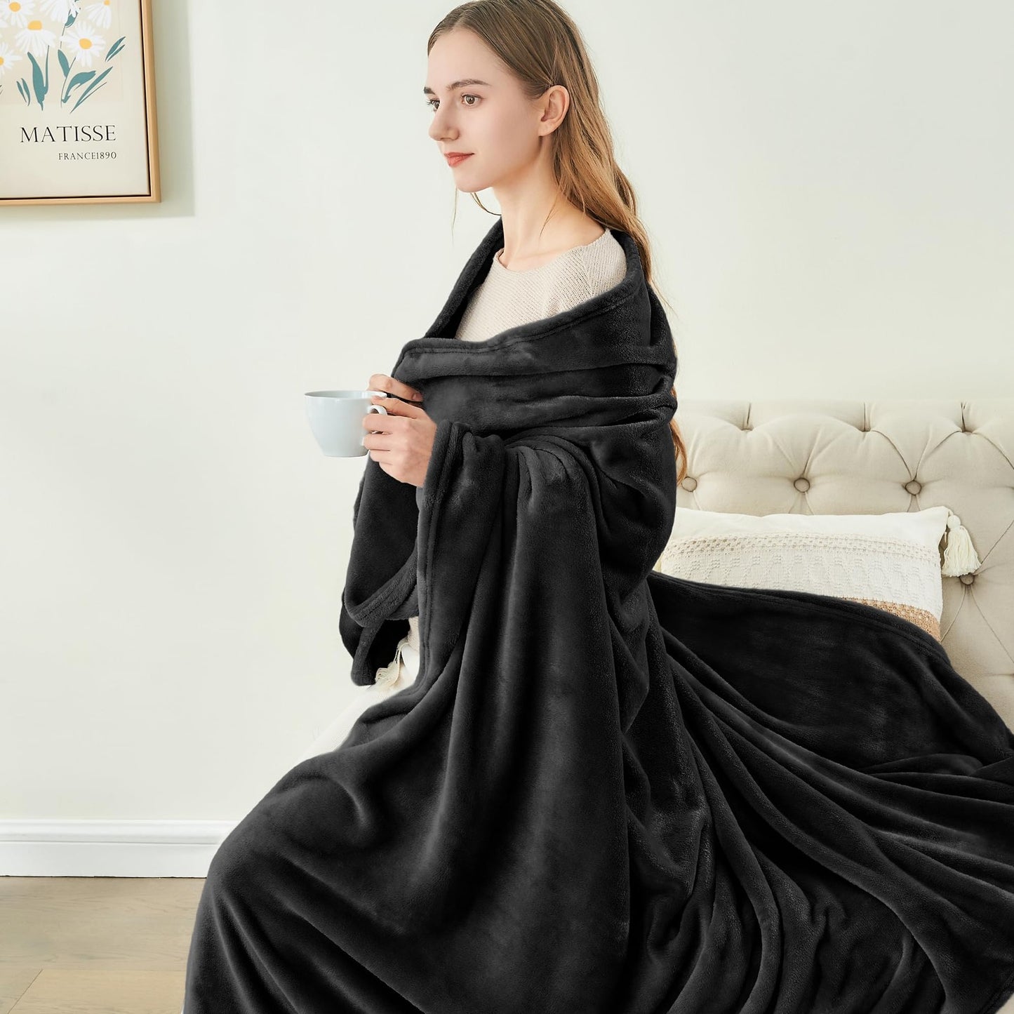 BEDELITE Fleece Blankets King Size Black Throw Blankets for Bed & Couch,Plush