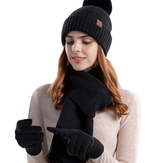 Hot Sale！Hat Scarf and Gloves Set for Women,Winter Warm Scarfs,Gloves,Hat Combo for Women,Knitting Beanie Hat,Infinity Scarf,Touch Screen Lined Matching Gloves Set for Women